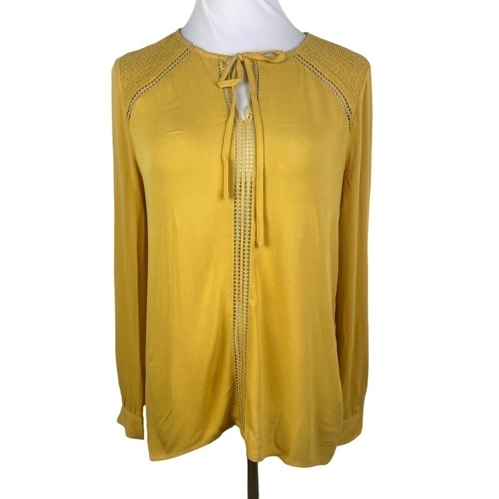Jack by BB Dakota Tie V-Neck Peasant Blouse Women's XS Light Butterscotch NEW